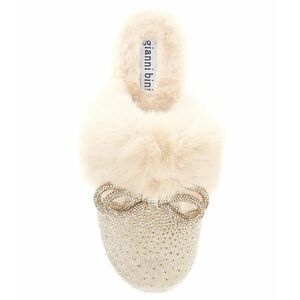 Gianni Bini ComfieeTwo Embellished Rhinestone Bow Faux Fur Slippers Size 8 NEW
